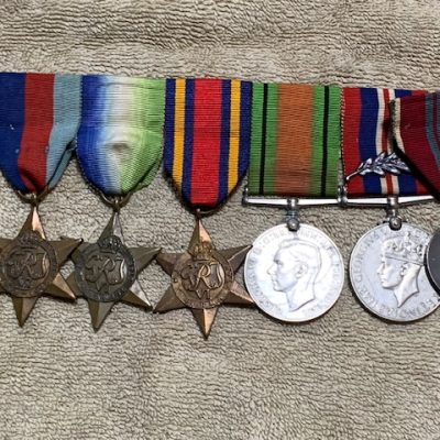 ORIGINAL SET OF WW2 BRITISH MEDALS WITH MID AND QE2 CORONATION MEDAL