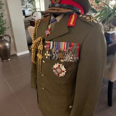 REPLICA BRITISH GENERALS TUNIC AND HAT WITH ALL MEDALS